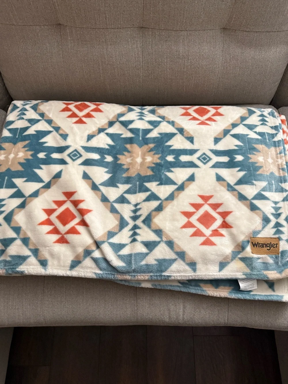 Wrangler Southwestern Print Cozy Throw Blanket - Blue, Rust, Cream